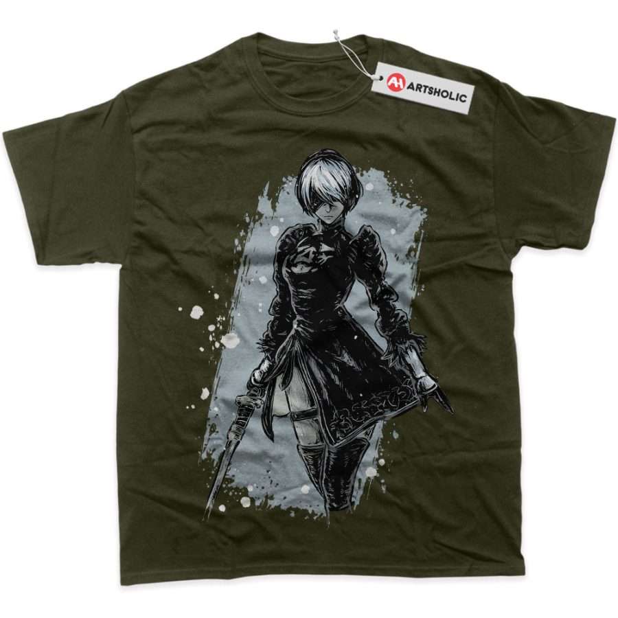 NieR:Automata 2B Tシャツ XLサイズ プラチナゲームズ ニーア GAME-032-GT-ArmyGreen-900x900.jpg
