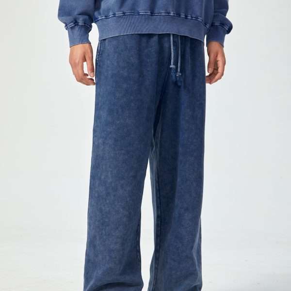 Acid Wash Straight Leg Pants - Vintage Pant - Blue Color - 360 GSM