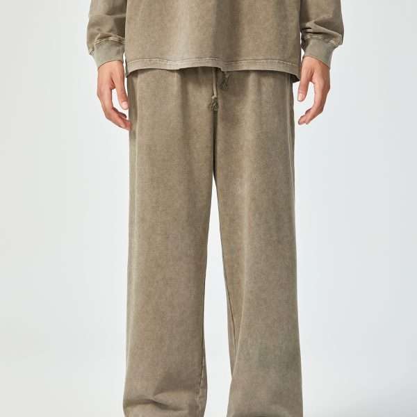 Acid Wash Straight Leg Pants - Vintage Pant - Stone Gray Color - 360 GSM