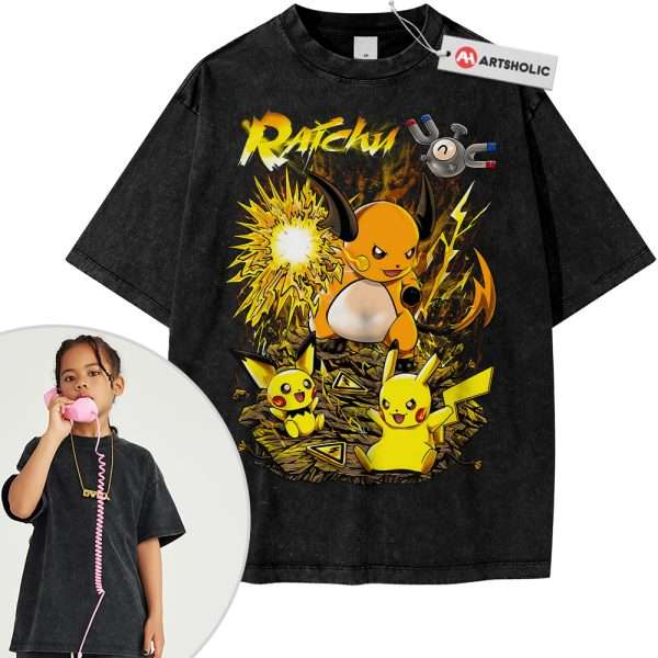 Pikachu Shirt For Kids, Raichu Shirt For Kids, Pokemon Shirt For Kids, Anime Shirt For Kids, Vintage Tee For Kids
