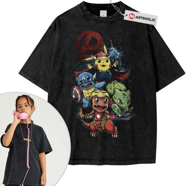 Marvel x Pokemon Shirt For Kids, Anime Shirt For Kids, Vintage Tee For Kids