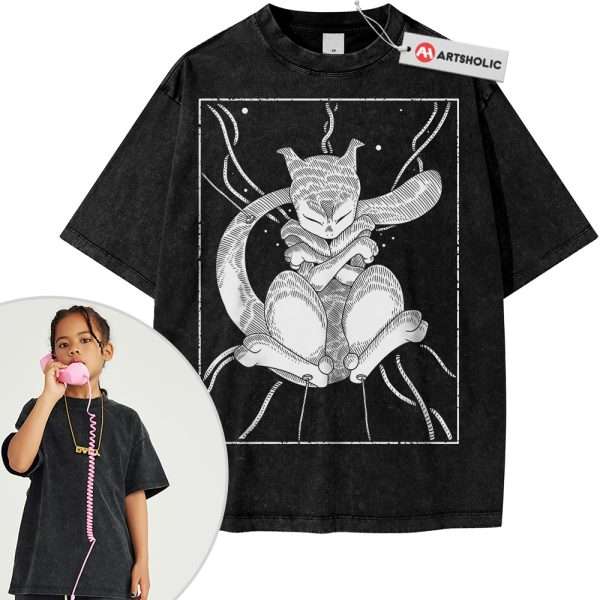Mewtwo Shirt For Kids, Pokemon Shirt For Kids, Anime Shirt For Kids, Vintage Tee For Kids - Black, S
