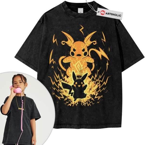 Pikachu Shirt For Kids, Raichu Shirt For Kids, Pokemon Shirt For Kids, Anime Shirt For Kids, Vintage T-Shirt For Kids