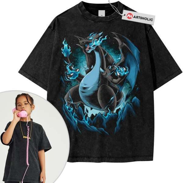 Mega Charizard X Shirt For Kids, Pokemon Shirt For Kids, Anime Shirt For Kids, Vintage T-Shirt For Kids