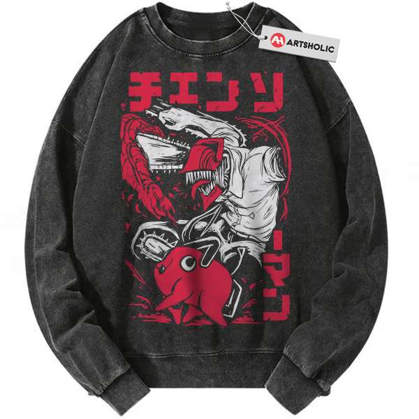 Pochita vs Denji Sweatshirt, Chainsaw Man Sweatshirt, Anime Sweatshirt, Vintage Sweatshirt