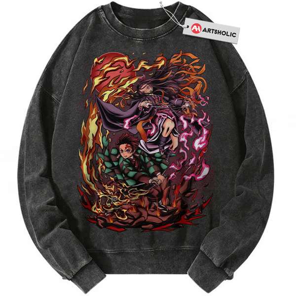 Nezuko vs Tanjiro Kamado Sweatshirt, Demon Slayer Sweatshirt, Anime Sweatshirt, Vintage Sweatshirt