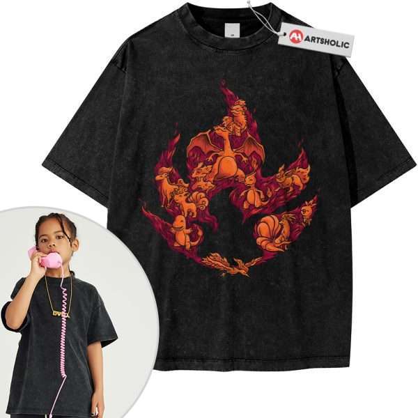 Fire-Type Pokemon Shirt For Kids, Anime Shirt For Kids, Vintage T-Shirt For Kids