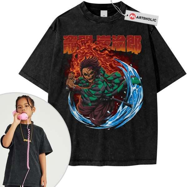 Skull Tanjiro Kamado Shirt For Kids, Demon Slayer Shirt For Kids, Anime Shirt For Kids, Vintage T-Shirt For Kids
