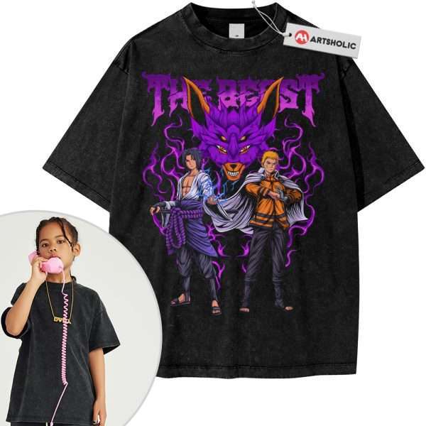 Sasuke Uchiha vs Naruto Uzumaki Shirt For Kids, Anime Shirt For Kids, Vintage T-Shirt For Kids