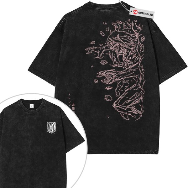 Eren Yeager Shirt, Attack On Titan Shirt, AOT Shirt, Anime Shirt, Vintage Tee 2-Sided - Black, L