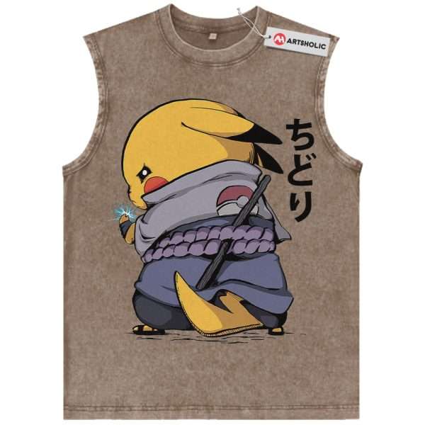 Pikachu Tank Top, Pokemon Tank Top, Anime Tank Top, Vintage Tank Top - Brown, L