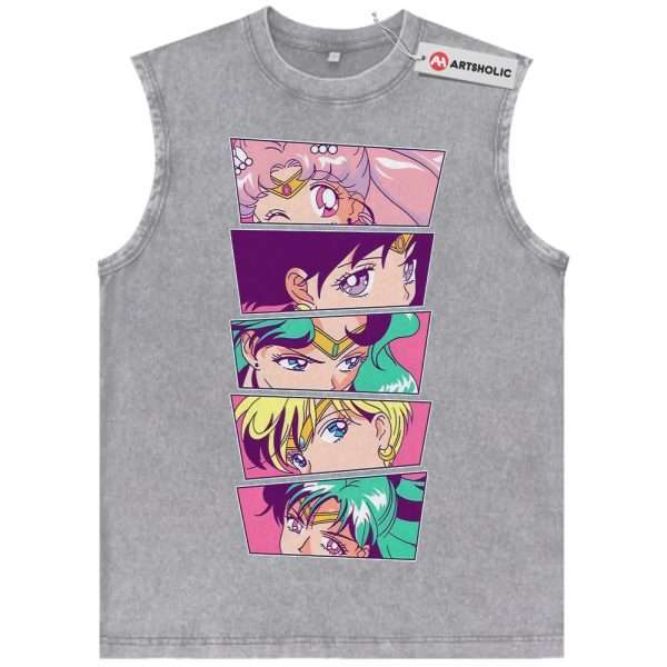 Sailor Moon Tank Top, Anime Tank Top, Vintage Tank Top - Gray, XL