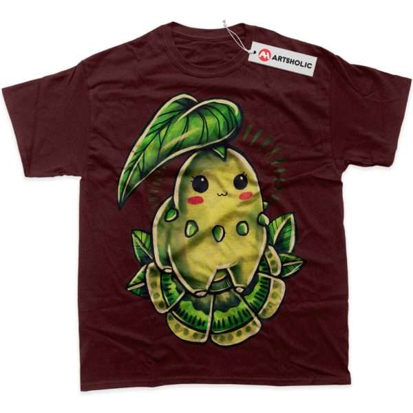 Chikorita Shirt, Pokemon Shirt, Anime Shirt, Graphic Tee - Wine Red, 4XL