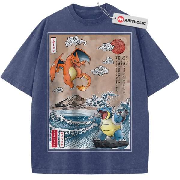 Charizard vs Blastoise Shirt, Pokemon shirt, Anime Shirt, Vintage T-Shirt - Blue, 2XL