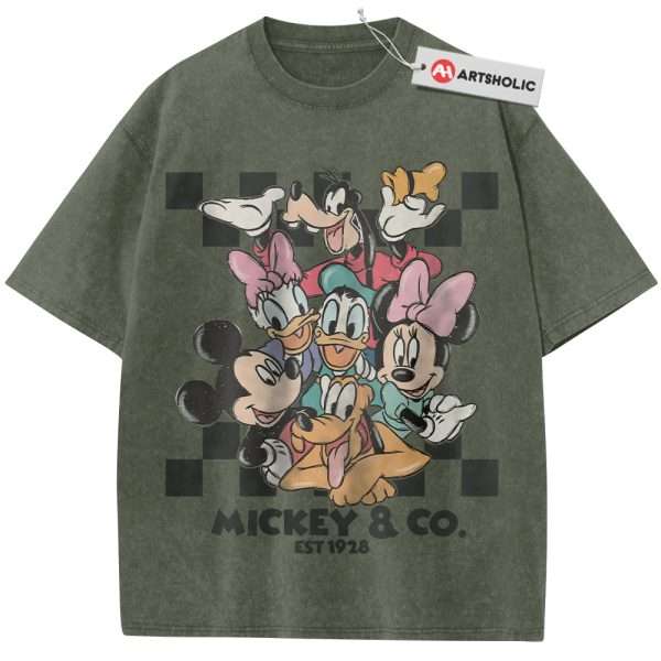 Mickey Mouse Shirt, Donald Duck Shirt, Pluto Shirt, Disney Shirt, Cartoon Shirt, Vintage T-Shirt - Army Green, L