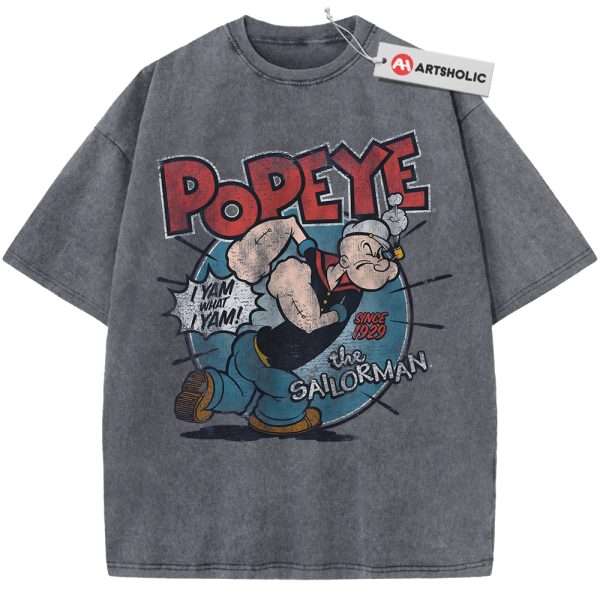 Popeye Shirt, Animated Shirt, Vintage T-Shirt - Grey, L