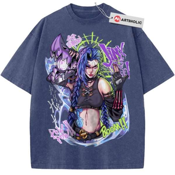 Jinx - Arcane Shirt, League of Legends Shirt, Game Shirt, Vintage T-Shirt - Blue, XL