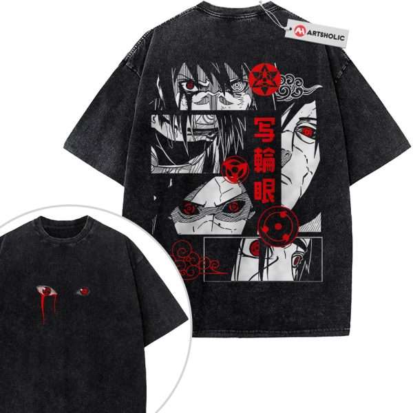 Uchiha Clan Shirt, Naruto Shirt, Anime Shirt, Vintage T-Shirt 2-Sided - Black, L