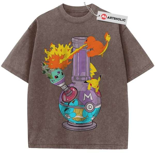 Pikachu Shirt, Squirtle Shirt, Charmander Shirt, Bulbasaur Shirt, Pokemon shirt, Anime Shirt, Vintage Tee - Coffee, 5XL