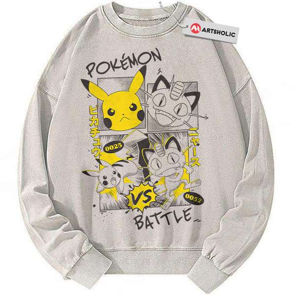 Pikachu Sweatshirt, Meowth Sweatshirt, Pokemon Sweatshirt, Anime Sweatshirt, Vintage Sweater