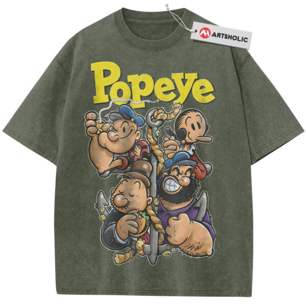 Popeye the Sailor Man Shirt, Animated Shirt, Vintage T-Shirt - Army Green, L