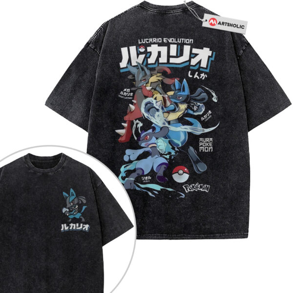 Lucario Shirt, Riolu Shirt, Pokemon Shirt, Anime Shirt, Vintage Tee 2-Sided
