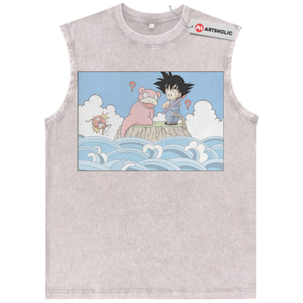 Slowpoke Tank Top, Magikarp and Son Goku Tank Top, Dragon Ball Tank Top, Pokemon Tank Top, Anime Tank Top, Vintage Tank Top