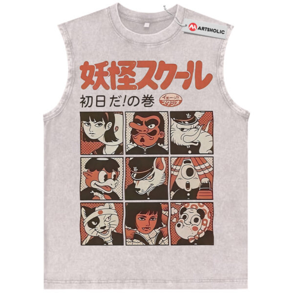 Yokai School Tank Top, Japanese Streetwear Tank Top, Vintage Tank Top
