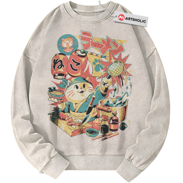 Neko Ramen Cat Sweatshirt, Japanese Streetwear Sweatshirt, Vintage Sweater