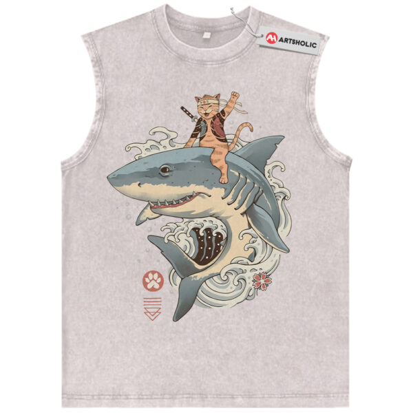 Samurai Cat Shark Tank Top, Japanese Streetwear Tank Top, Vintage Tank Top