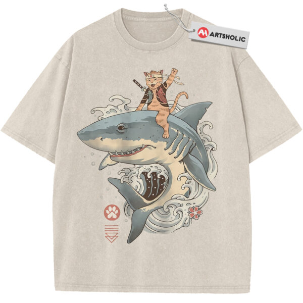 Samurai Cat Shark Shirt, Japanese Streetwear Shirt, Vintage T-Shirt