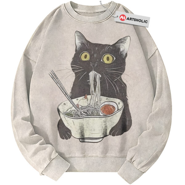 Ramen Cat Sweatshirt, Japanese Streetwear Sweatshirt, Vintage Sweater