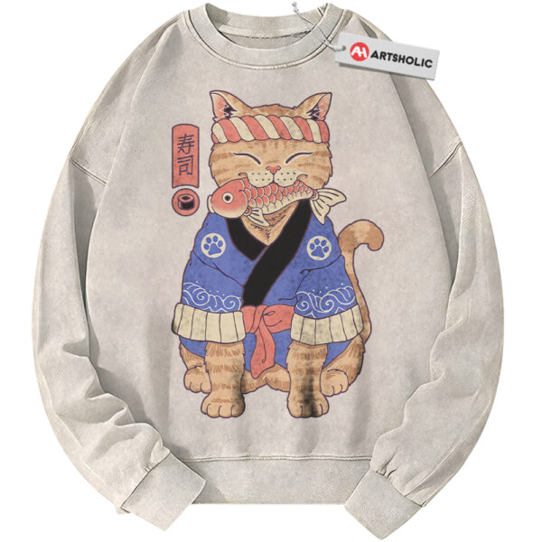 Sushi Cat Sweatshirt, Japanese Streetwear Sweatshirt, Vintage Sweater