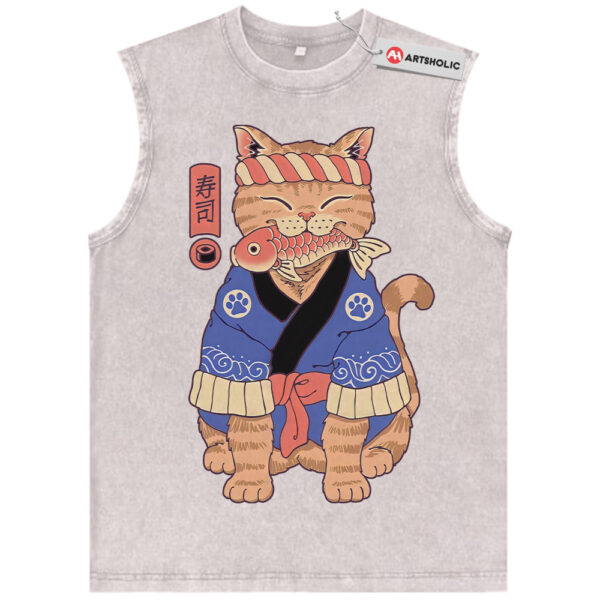Sushi Cat Tank Top, Japanese Streetwear Tank Top, Vintage Tank Top