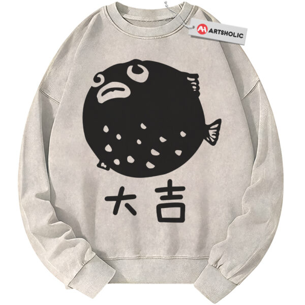 Pufferfish Sweatshirt, Japanese Streetwear Sweatshirt, Vintage Sweater