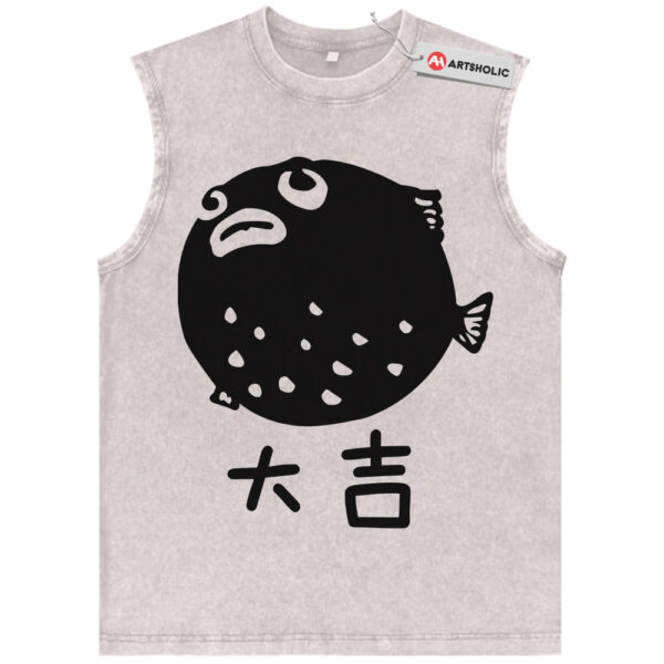 Pufferfish Tank Top, Japanese Streetwear Tank Top, Vintage Tank Top