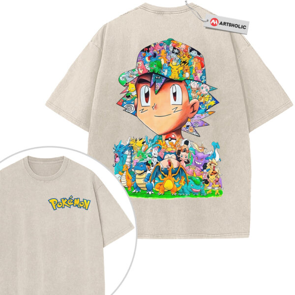 Ash Ketchum Shirt, Pokemon Shirt, Anime Shirt, Vintage Tee 2-Sided - Apricot, XL
