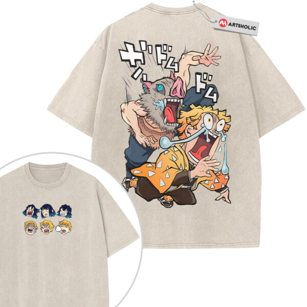 Inosuke Hashibira Shirt, Zenitsu Agatsuma Shirt, Demon Slayer Shirt, Anime Shirt, Vintage T-Shirt 2-Sided