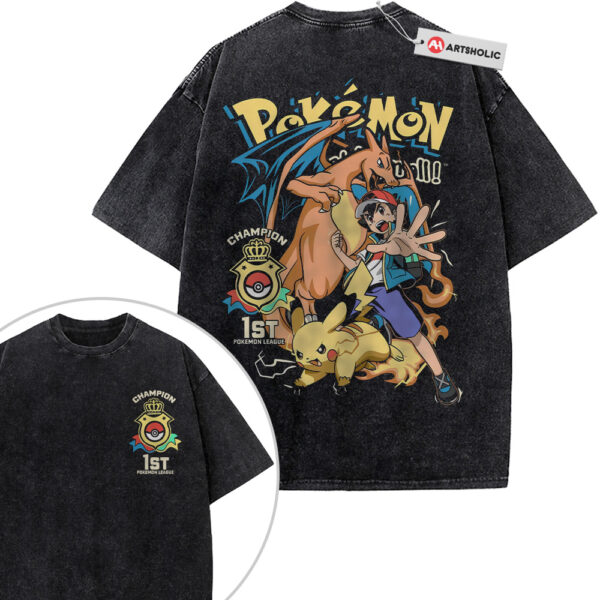 Pikachu Shirt, Ash Ketchum Shirt, Charizard Shirt, Pokemon Shirt, Anime Shirt, Vintage Tee 2-Sided