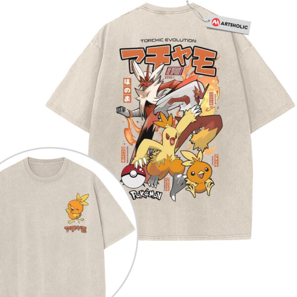 Torchic Combusken and Blaziken Shirt, Pokemon Shirt, Anime Shirt, Vintage Tee 2-Sided