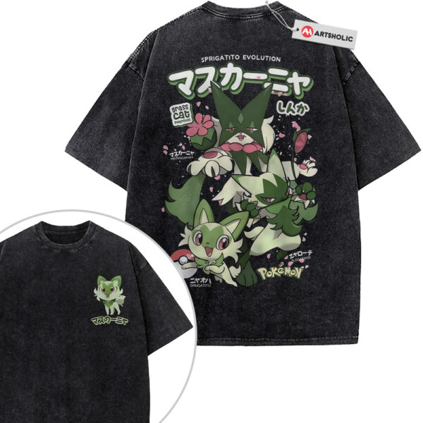 Sprigatito Floragato and Meowscarada Shirt, Pokemon Shirt, Anime Shirt, Vintage Tee 2-Sided