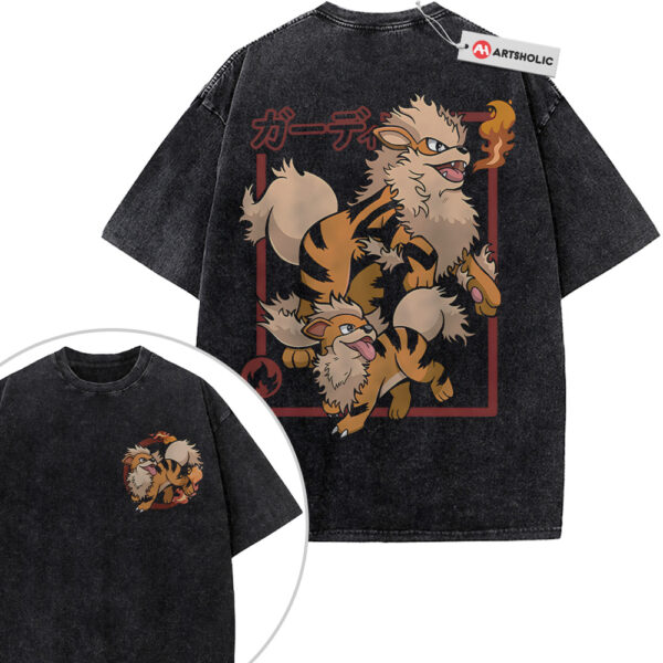 Growlithe and Arcanine Shirt, Pokemon Shirt, PKM Shirt, Anime Shirt, Vintage T-Shirt 2-Sided