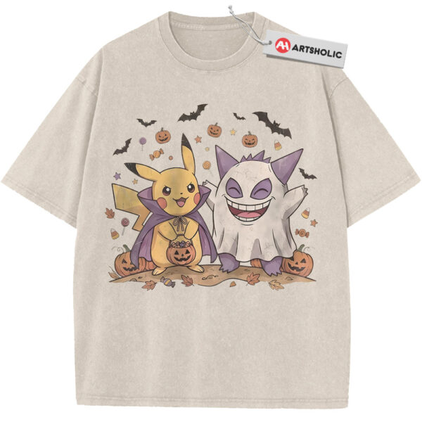 Pikachu and Gengar Shirt, Halloween Shirt, Pokemon Shirt, Anime Shirt, Vintage T-Shirt - Apricot, 2XL