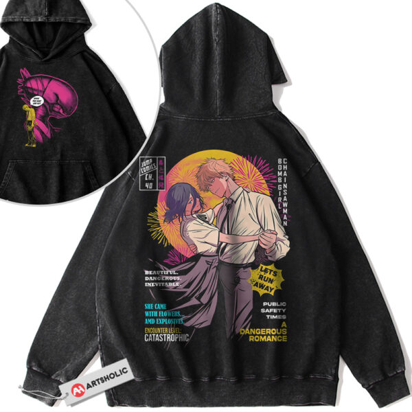 Reze Hoodie, Denji Hoodie, Chainsaw Man Hoodie, Vintage Hoodie 2-Sided