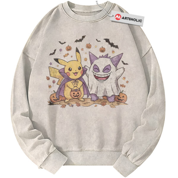 Pikachu and Gengar Sweatshirt, Halloween Sweatshirt, Pokemon Sweatshirt, Anime Sweatshirt, Vintage Sweater
