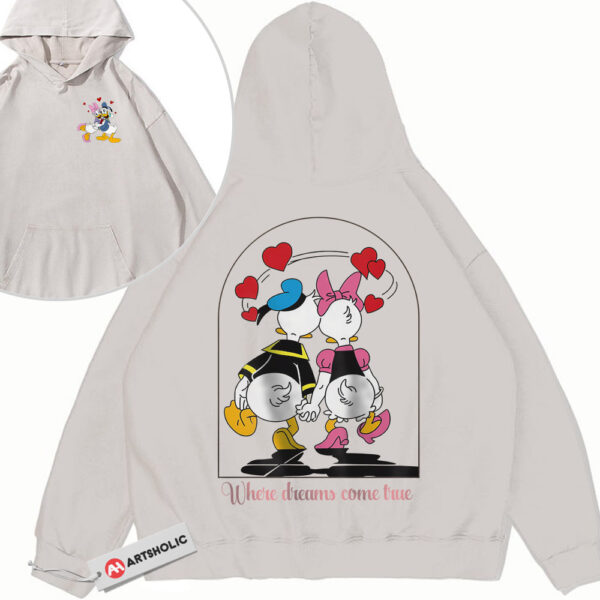 Donald Duck Hoodie, Valentine's Day Hoodie, Animated Hoodie, Vintage Hoodie 2-Sided
